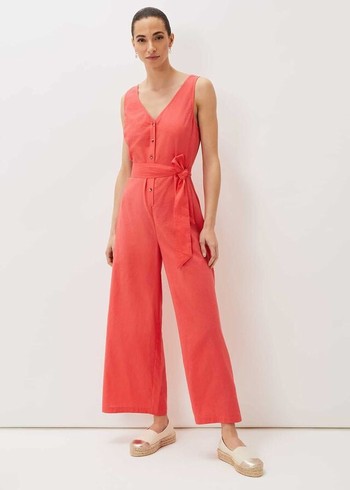 Phase Eight Fern Linen Jumpsuit Red Canada | GYOPZD-861